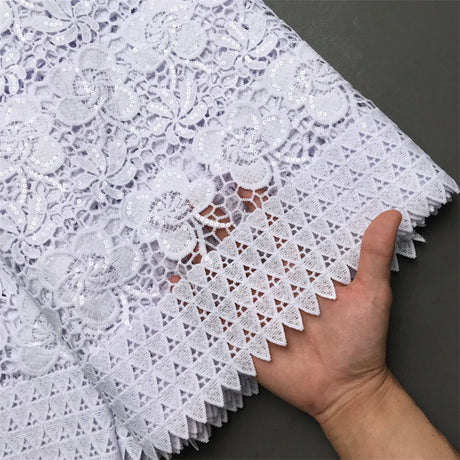 White African Guipure Cord Lace Fabric with Sequins 2025 High Quality Nigerian Guipure Cord Lace for Sewing Wedding Dress F4025