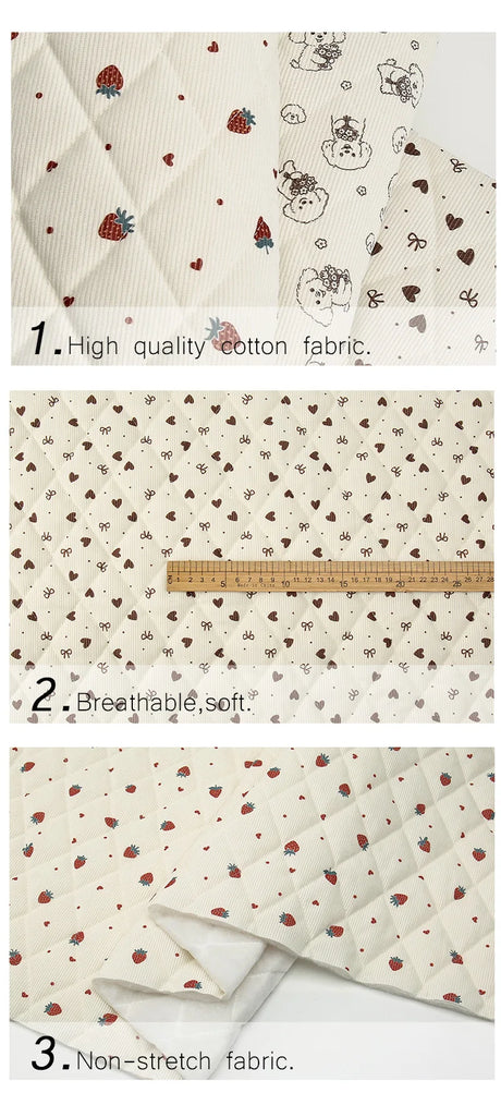 0.5m/1m/2m Thicken Corduroy Strawberry Love Print Quilted with Cotton Fabric for Blanket Children's Clothing DIY Sewing Fabric