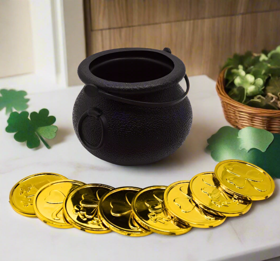 Pot of Gold Cake Topper - Black Pot with 8 Gold Coins