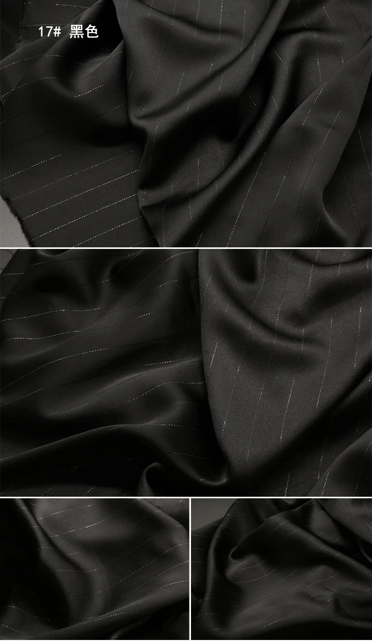 High End Bright Silk Striped Imitation Acetic Acid Fabric Satin Glossy Silk Smooth Drape Feeling Suit Dress Pants Fabric