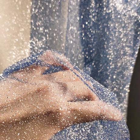 Shiny Glitter Sequin Soft Net Yarn Lace Sparkle Tulle Silver Mesh Fabric DIY Sewing Wedding Dress Veil Dance Tutu Decor Props