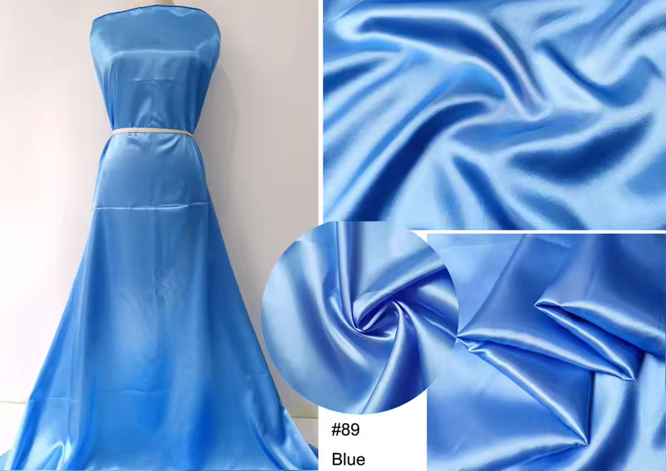 Plain Satin 58" Wide | 1Meter | 2Meters | 5Meters | Soft Charmeuse Fabric Scarf Craft DIY Material Blue