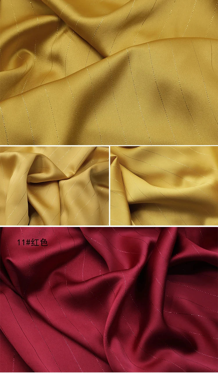 High End Bright Silk Striped Imitation Acetic Acid Fabric Satin Glossy Silk Smooth Drape Feeling Suit Dress Pants Fabric