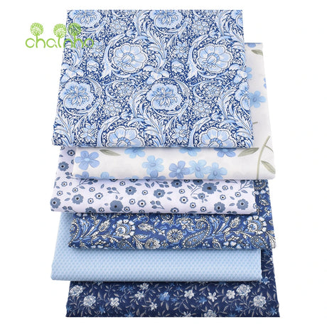 Chainho,Printed Twill Weave Cotton Fabric,DIY Qulting Sewing Material,Patchwork Cloth,Blue Series,6 Designs,3 Spiecification