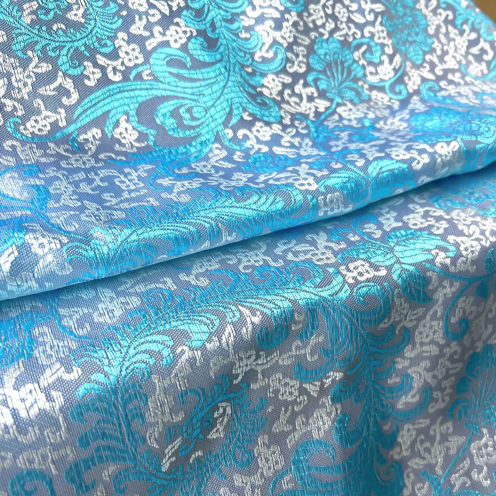 50*75cm Brocade Jacquard Fabric Pink Color Silk Feather Flower Pattern For Sewing Kimono Robe Girl's Dress DIY Needlework Satin