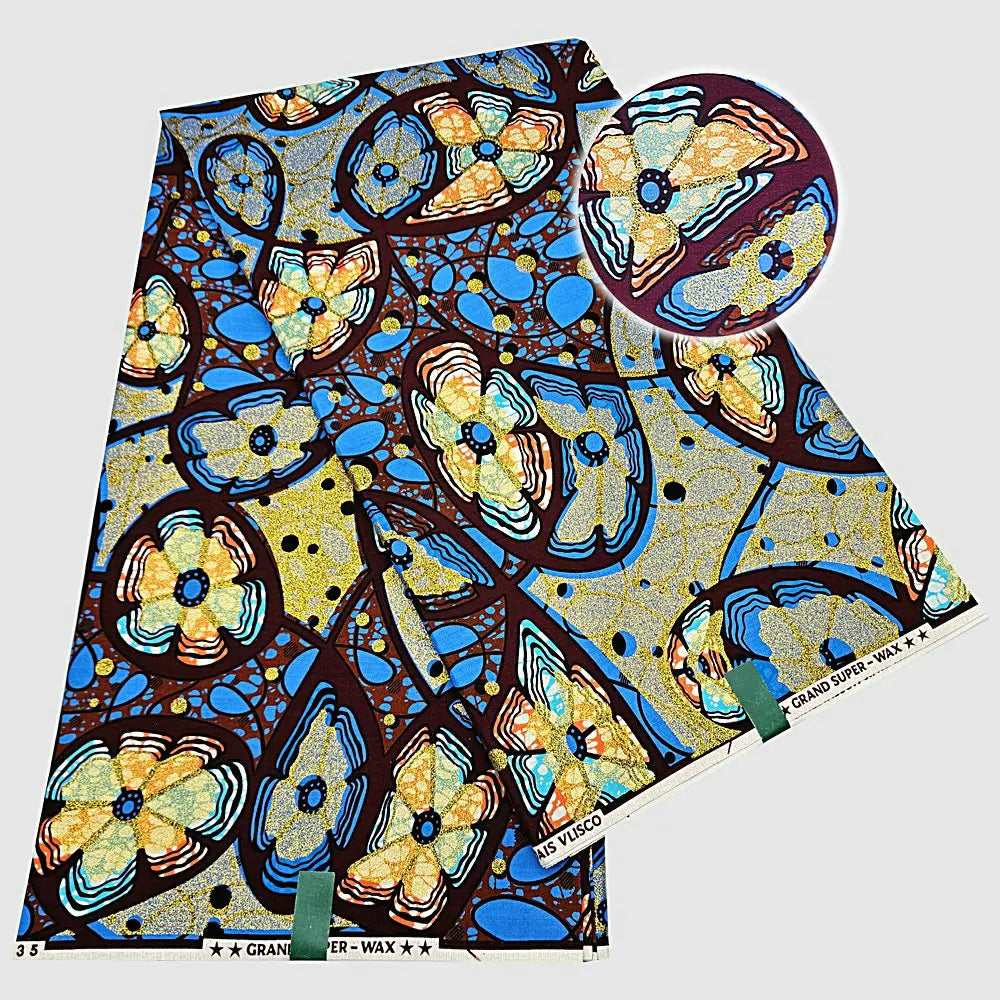 African cotton wax prints fabric, grand super Hollandais wax fabric, golden wax glitter, 6 yards per piece