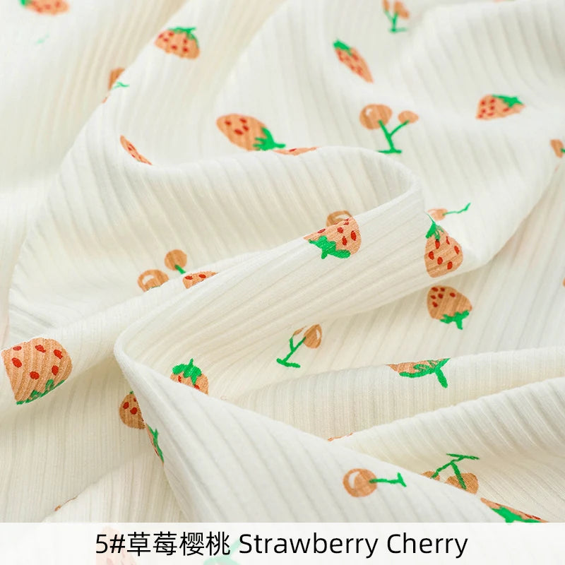 145x50cm Small Cherry Ribbed Knitted Pure Cotton Jacquard Fabric For Children's Clothing, T-shirts, Handmade DIY Sewing Fabrics