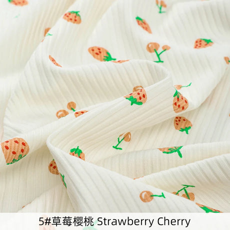 145x50cm Small Cherry Ribbed Knitted Pure Cotton Jacquard Fabric For Children's Clothing, T-shirts, Handmade DIY Sewing Fabrics