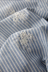 Lightblue Embroidered Polyester Cotton Striped Cloth Fabric