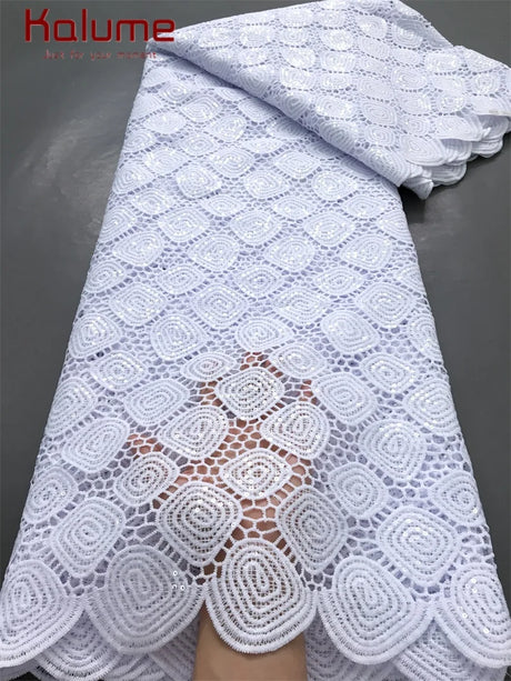 White African Guipure Cord Lace Fabric with Sequins 2025 High Quality Nigerian Guipure Cord Lace for Sewing Wedding Dress F4025