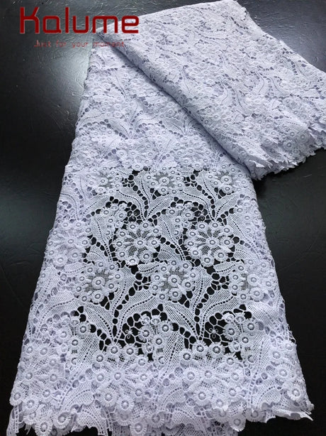 White African Guipure Cord Lace Fabric with Sequins 2025 High Quality Nigerian Guipure Cord Lace for Sewing Wedding Dress F4025