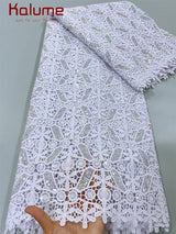 White African Guipure Cord Lace Fabric with Sequins 2025 High Quality Nigerian Guipure Cord Lace for Sewing Wedding Dress F4025
