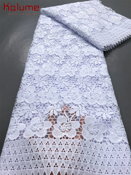 White African Guipure Cord Lace Fabric with Sequins 2025 High Quality Nigerian Guipure Cord Lace for Sewing Wedding Dress F4025
