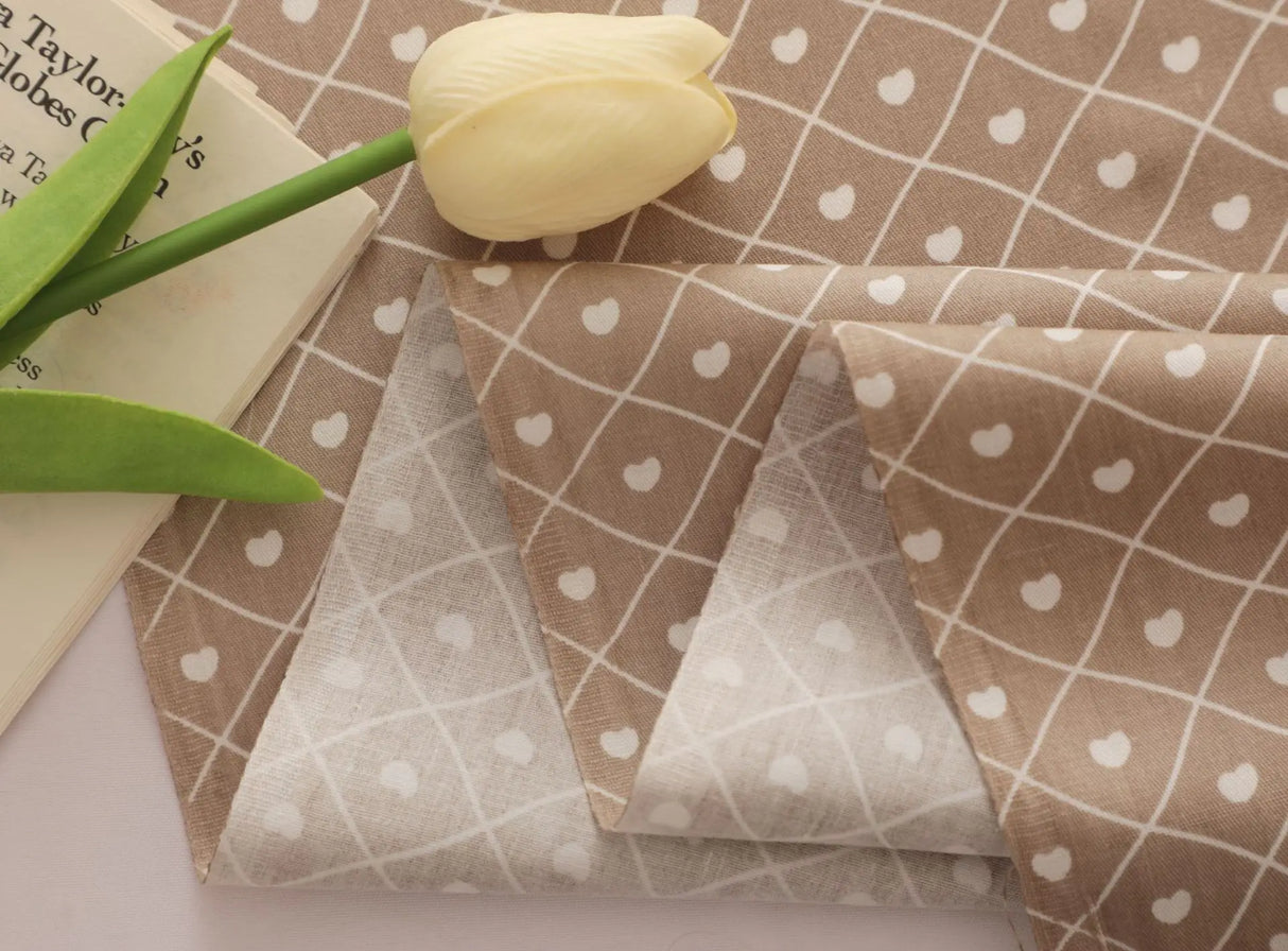 160*50cm Pure Cotton Twill Fabric with Bear Grid Heart Printed for Handmade Clothing and Bedding,DIY Patchwork Cloth Craft