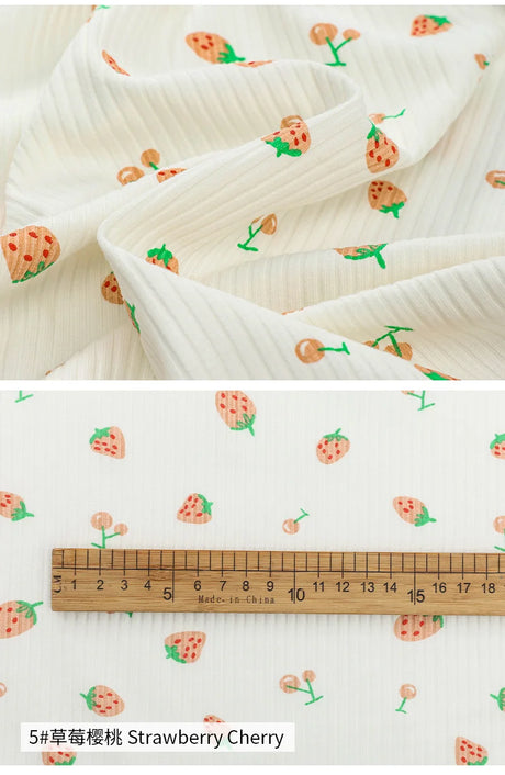 145x50cm Small Cherry Ribbed Knitted Pure Cotton Jacquard Fabric For Children's Clothing, T-shirts, Handmade DIY Sewing Fabrics