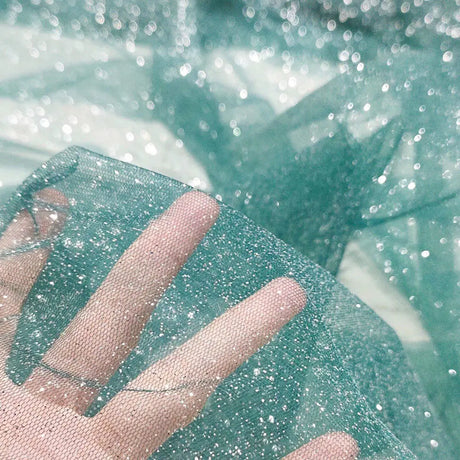 Shiny Glitter Sequin Soft Net Yarn Lace Sparkle Tulle Silver Mesh Fabric DIY Sewing Wedding Dress Veil Dance Tutu Decor Props