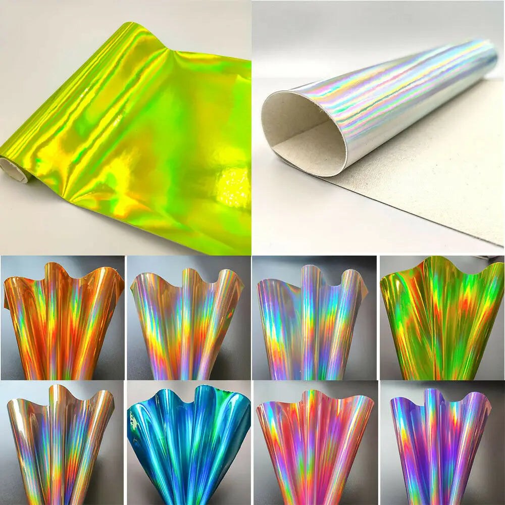 20*120CM Roll Hologram Iridescent Rainbow Laser PU Leather Fabric Craft Cloth DIY Handmade Color Change