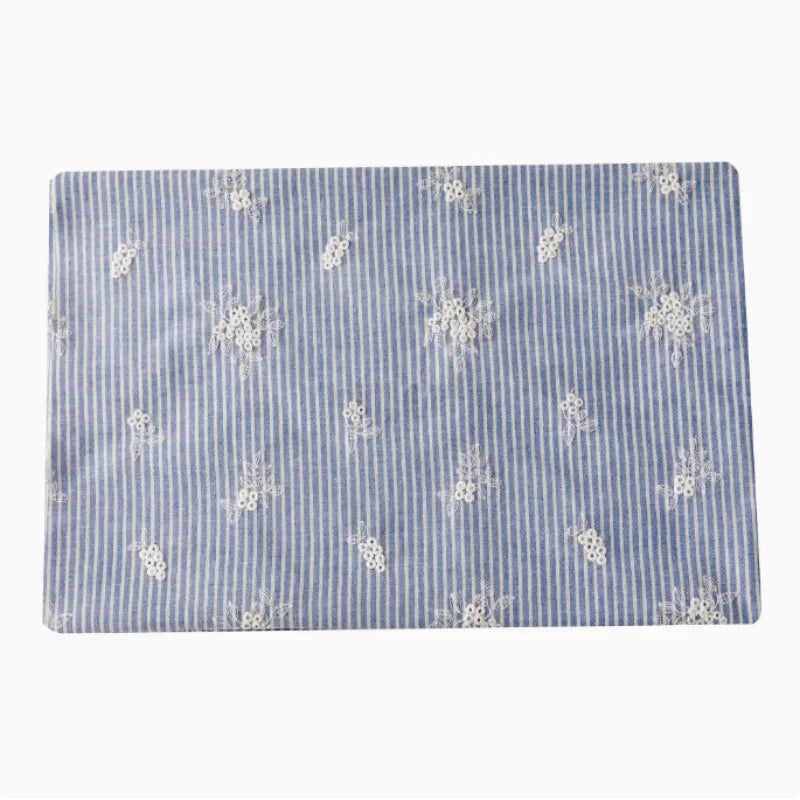 Lightblue Embroidered Polyester Cotton Striped Cloth Fabric