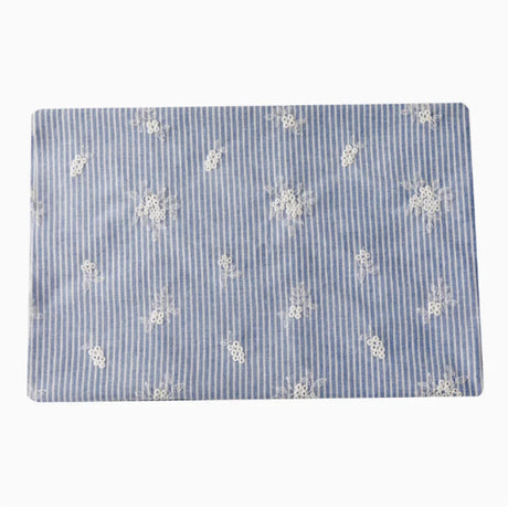 Lightblue Embroidered Polyester Cotton Striped Cloth Fabric