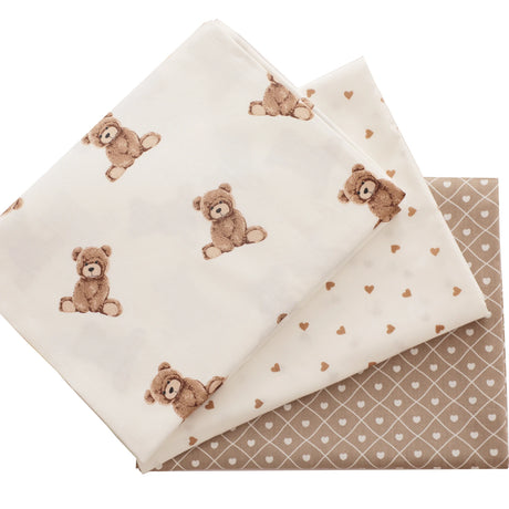 160*50cm Pure Cotton Twill Fabric with Bear Grid Heart Printed for Handmade Clothing and Bedding,DIY Patchwork Cloth Craft