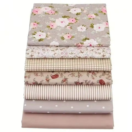 (25cm*20cm)7pcs Pink Floral Cotton Fabric Bundle; PreCut Fabric; Sewing Supplies For Patchwork Sewing And DIY Clothing Crafts