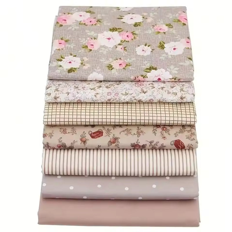 (25cm*20cm)7pcs Pink Floral Cotton Fabric Bundle; PreCut Fabric; Sewing Supplies For Patchwork Sewing And DIY Clothing Crafts