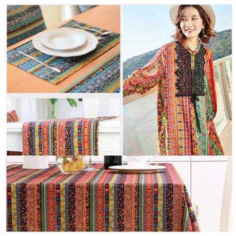 Tribal Ethnic Cotton Linen Fabric Bohemia Print DIY Sewing Material for Dresses Vintage Tablecloth Curtain Pillowcase Home Decor