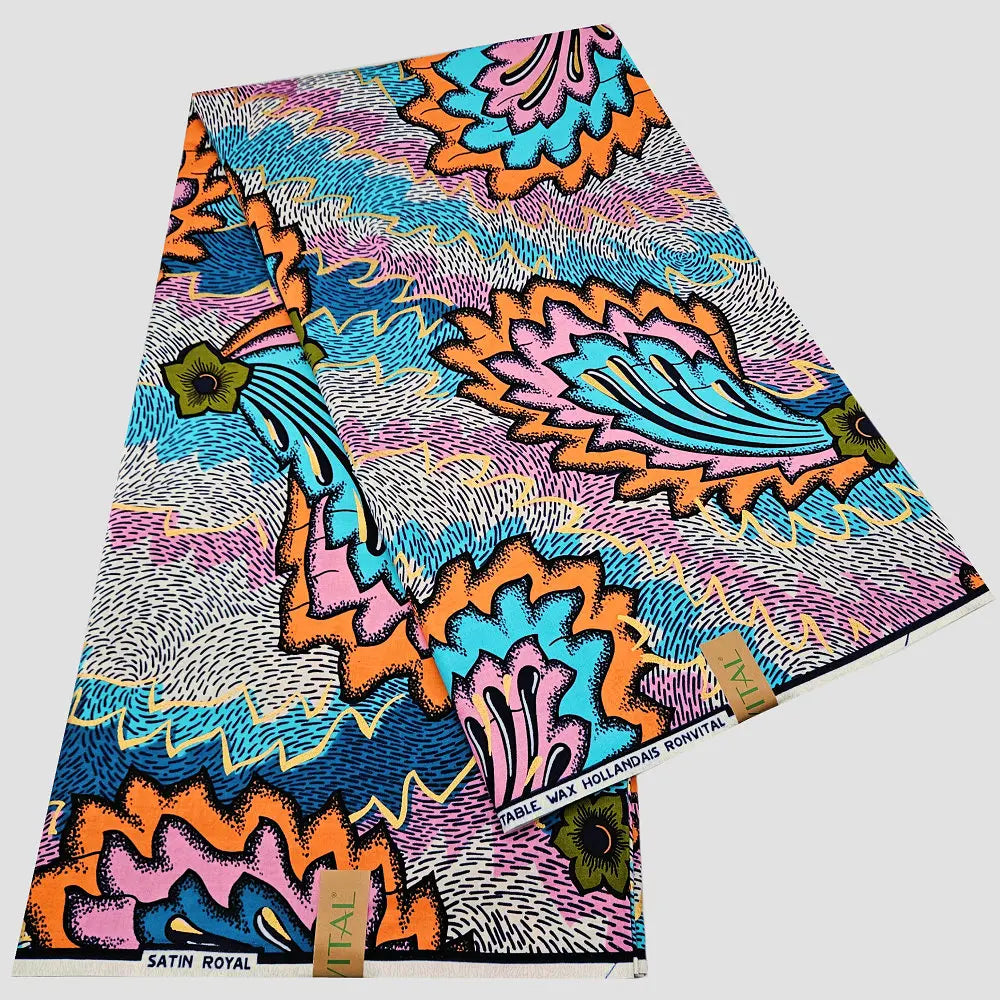 2025 new pattern cotton wax printed fabric, shining satin royal with golden Dutch wax, DIY making clothing, bags and decorations