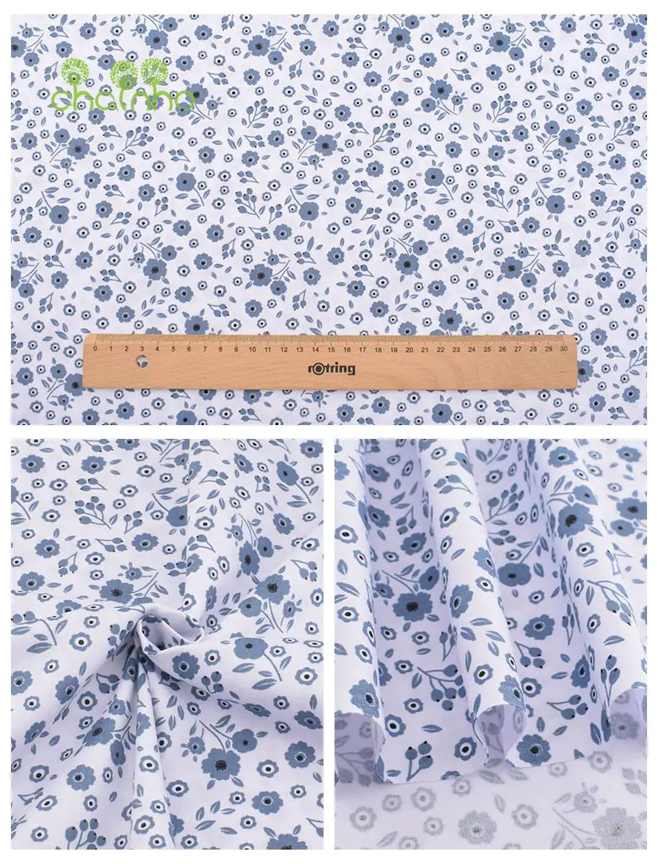 Chainho,Printed Twill Weave Cotton Fabric,DIY Qulting Sewing Material,Patchwork Cloth,Blue Series,6 Designs,3 Spiecification