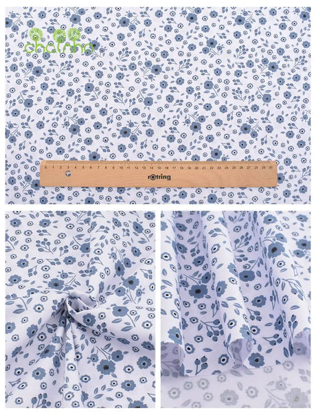 Chainho,Printed Twill Weave Cotton Fabric,DIY Qulting Sewing Material,Patchwork Cloth,Blue Series,6 Designs,3 Spiecification