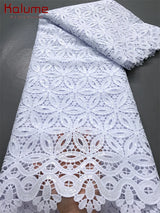 White African Guipure Cord Lace Fabric with Sequins 2025 High Quality Nigerian Guipure Cord Lace for Sewing Wedding Dress F4025