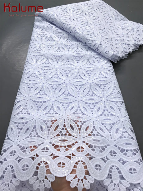 White African Guipure Cord Lace Fabric with Sequins 2025 High Quality Nigerian Guipure Cord Lace for Sewing Wedding Dress F4025