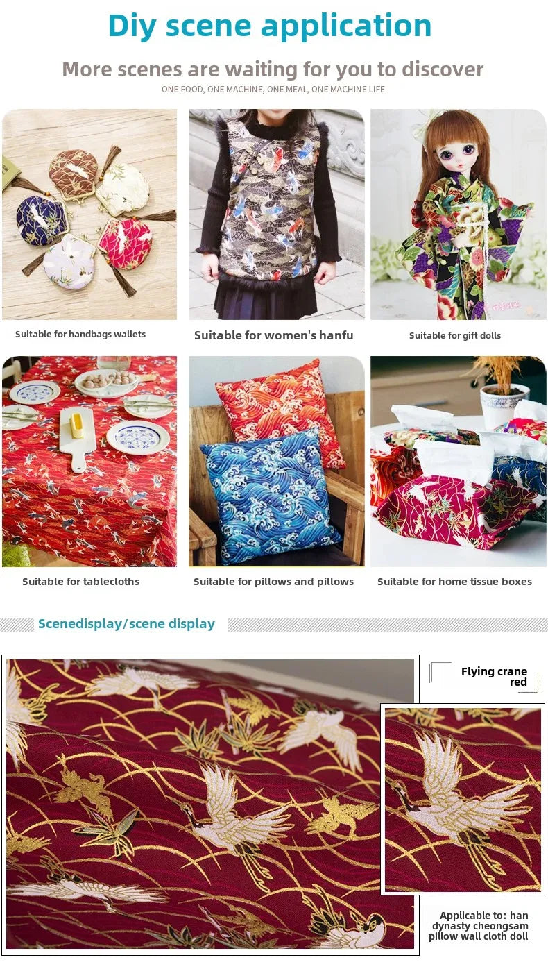 50x145cm Japanese Kimono Bronzed Fabric Sushi Cherry Blossoms Print Cotton Cloth DIY Materials Patchwork Accessories for Sewing
