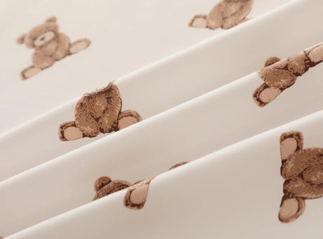 160*50cm Pure Cotton Twill Fabric with Bear Grid Heart Printed for Handmade Clothing and Bedding,DIY Patchwork Cloth Craft