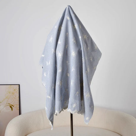 Lightblue Embroidered Polyester Cotton Striped Cloth Fabric