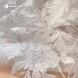 White Cotton Large Flower Embroidery Sequin Lace Mesh Fabric, Handmade DIY Fabric for Wedding Veil Sewing Supplies RS24328