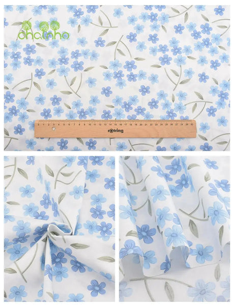 Chainho,Printed Twill Weave Cotton Fabric,DIY Qulting Sewing Material,Patchwork Cloth,Blue Series,6 Designs,3 Spiecification