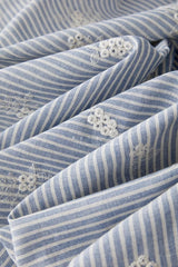 Lightblue Embroidered Polyester Cotton Striped Cloth Fabric
