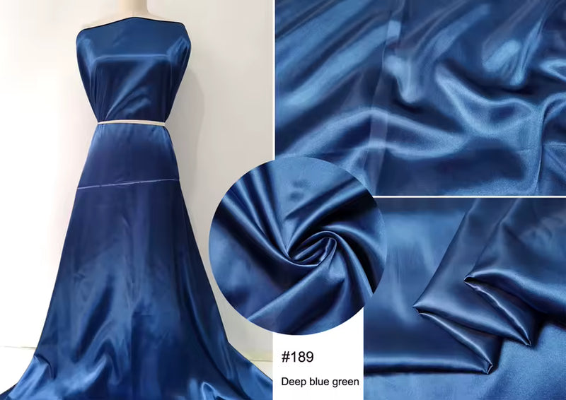 Plain Satin 58" Wide | 1Meter | 2Meters | 5Meters | Soft Charmeuse Fabric Scarf Craft DIY Material Blue