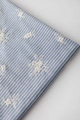 Lightblue Embroidered Polyester Cotton Striped Cloth Fabric