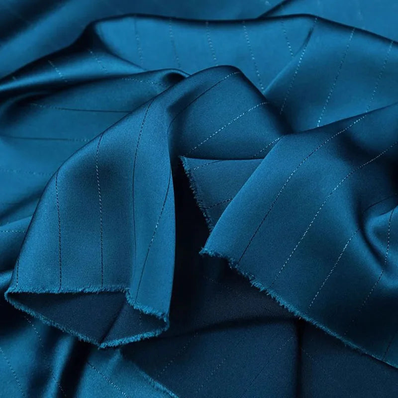High End Bright Silk Striped Imitation Acetic Acid Fabric Satin Glossy Silk Smooth Drape Feeling Suit Dress Pants Fabric