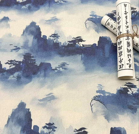 0.5m/1m/2m Encrypted Cotton Linen Retro Chinese Ink Style Fabric For Decorative Cloth Tablecloths Curtains Handmade DIY Fabric