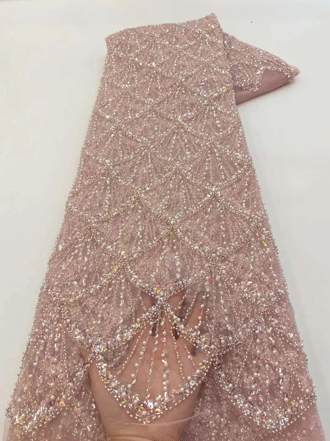 African Heavy Beads Lace Fabric 2024 High Quality Nigerian Sequins Groom Lace French Tulle Fabric For Wedding Party Dress Sewing
