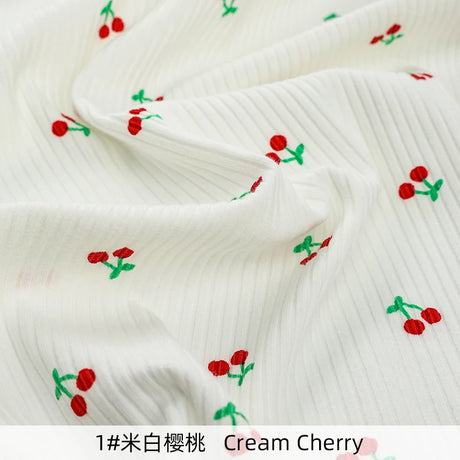 145x50cm Small Cherry Ribbed Knitted Pure Cotton Jacquard Fabric For Children's Clothing, T-shirts, Handmade DIY Sewing Fabrics