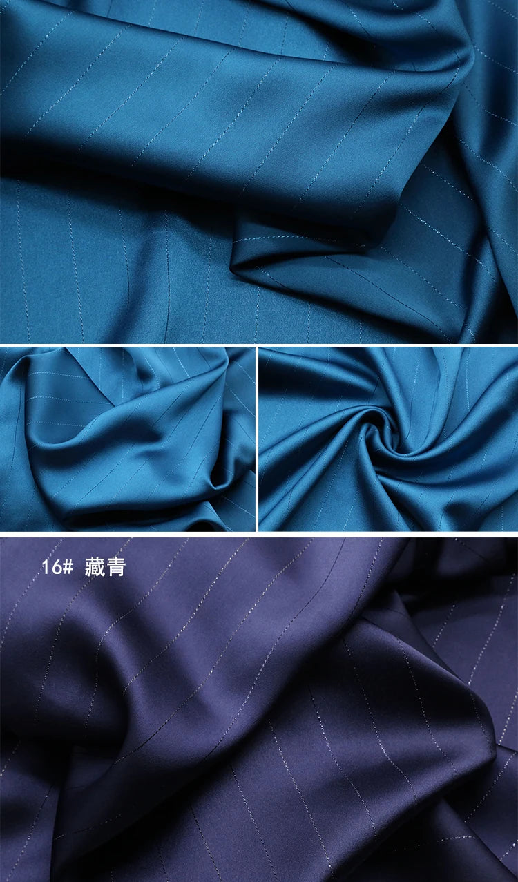 High End Bright Silk Striped Imitation Acetic Acid Fabric Satin Glossy Silk Smooth Drape Feeling Suit Dress Pants Fabric