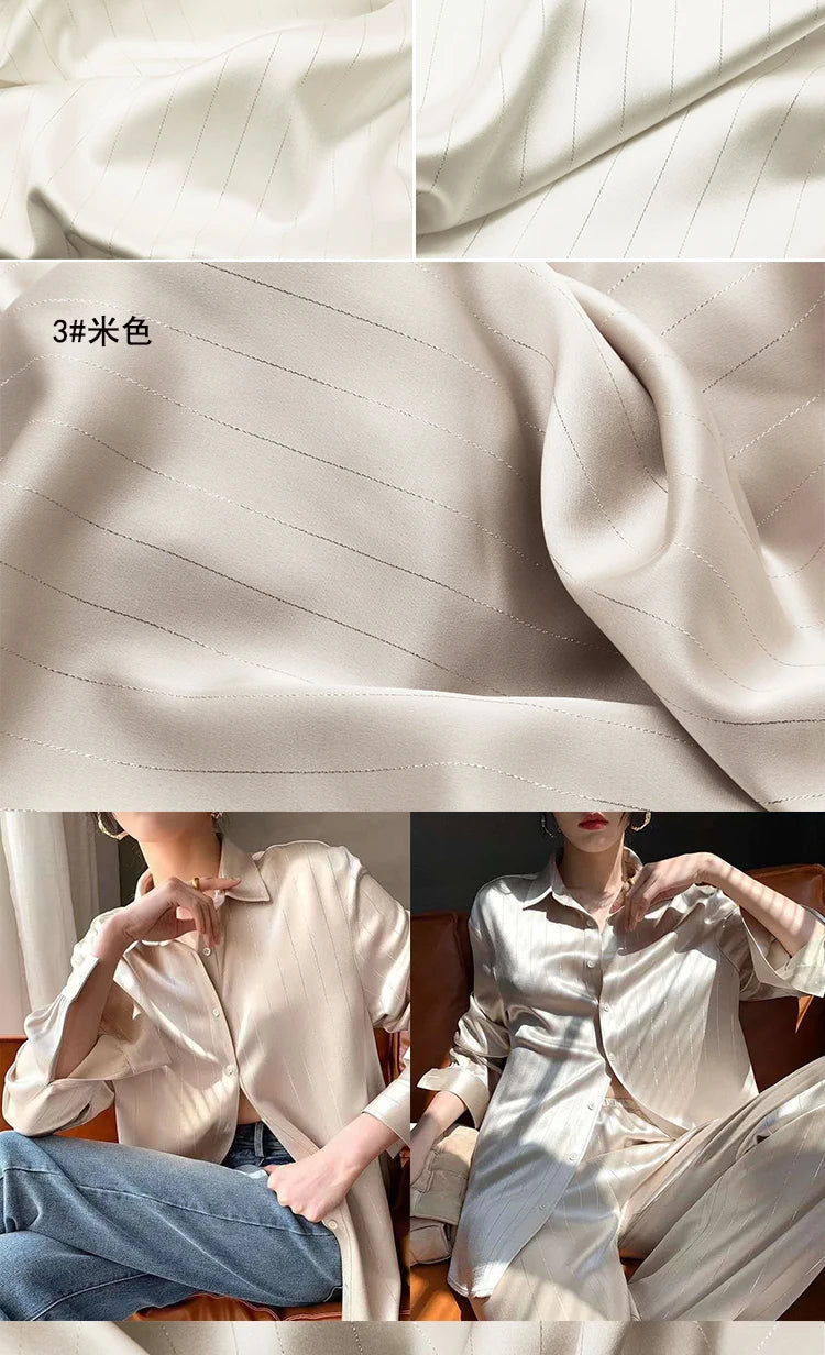 High End Bright Silk Striped Imitation Acetic Acid Fabric Satin Glossy Silk Smooth Drape Feeling Suit Dress Pants Fabric