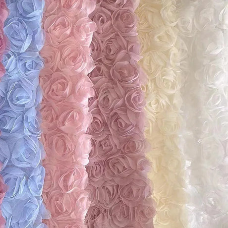 3D Large Rose Embroidered Lace Fabric, Discoloration Flower Children's Applique Clothing, Dress Fashion, RS24458