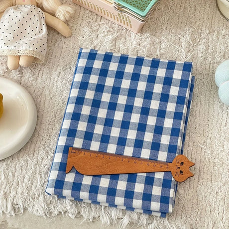 140x50cm Blue Checkered Washed Cotton Fabric for Women Kids DIY Clothing Bags Sewing Textile Accessories