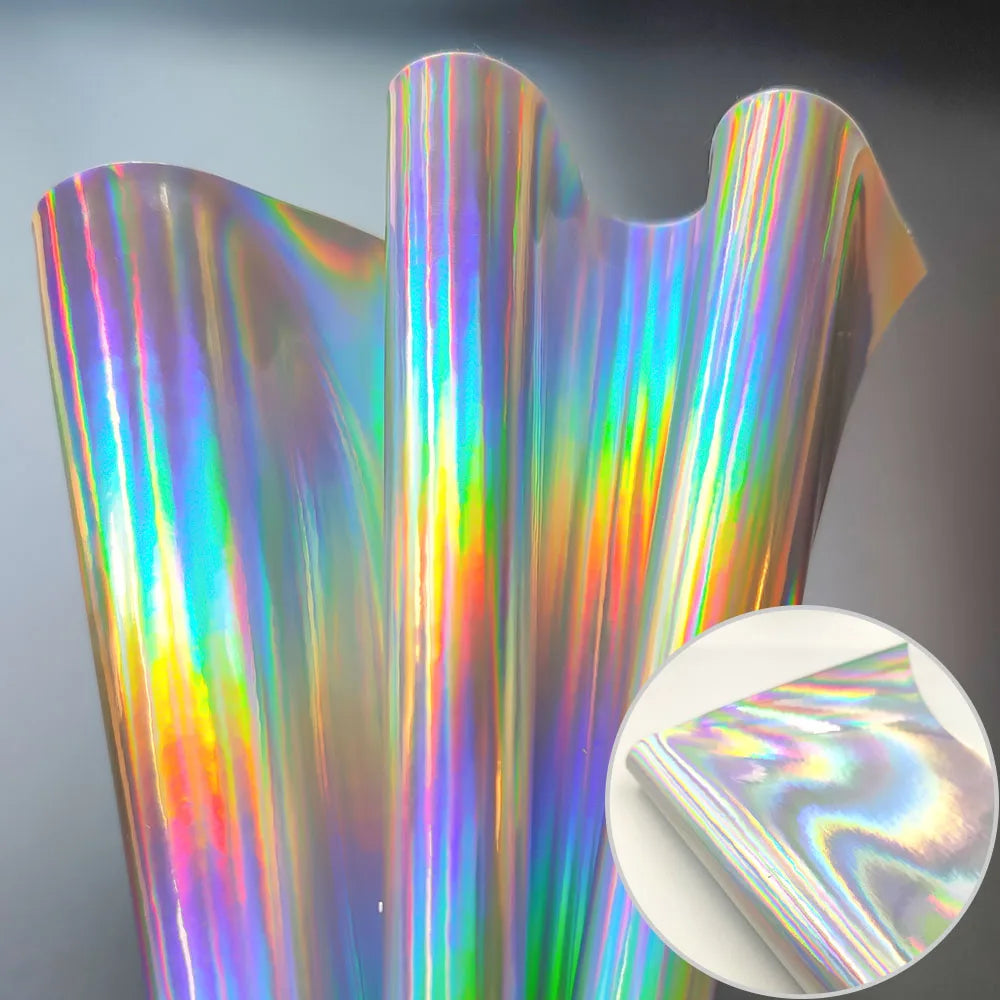 20*120CM Roll Hologram Iridescent Rainbow Laser PU Leather Fabric Craft Cloth DIY Handmade Color Change