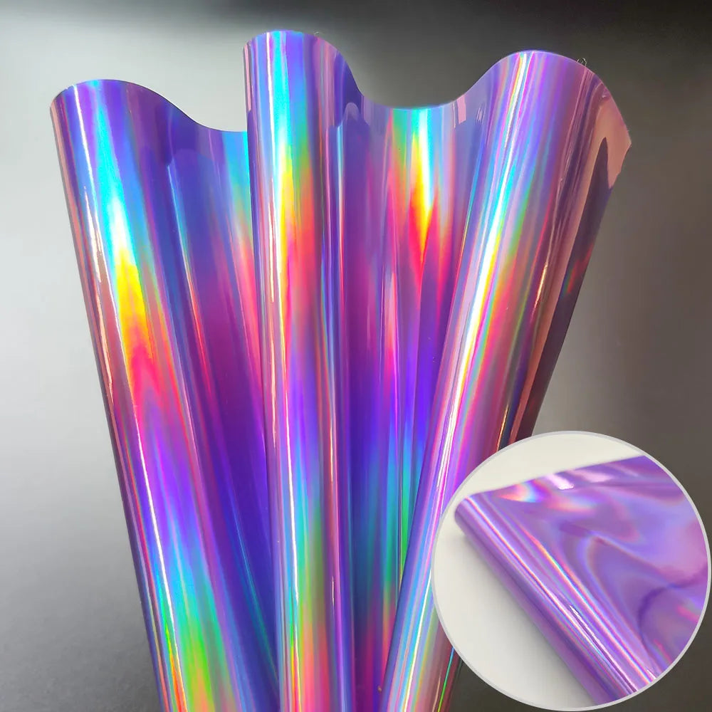 20*120CM Roll Hologram Iridescent Rainbow Laser PU Leather Fabric Craft Cloth DIY Handmade Color Change
